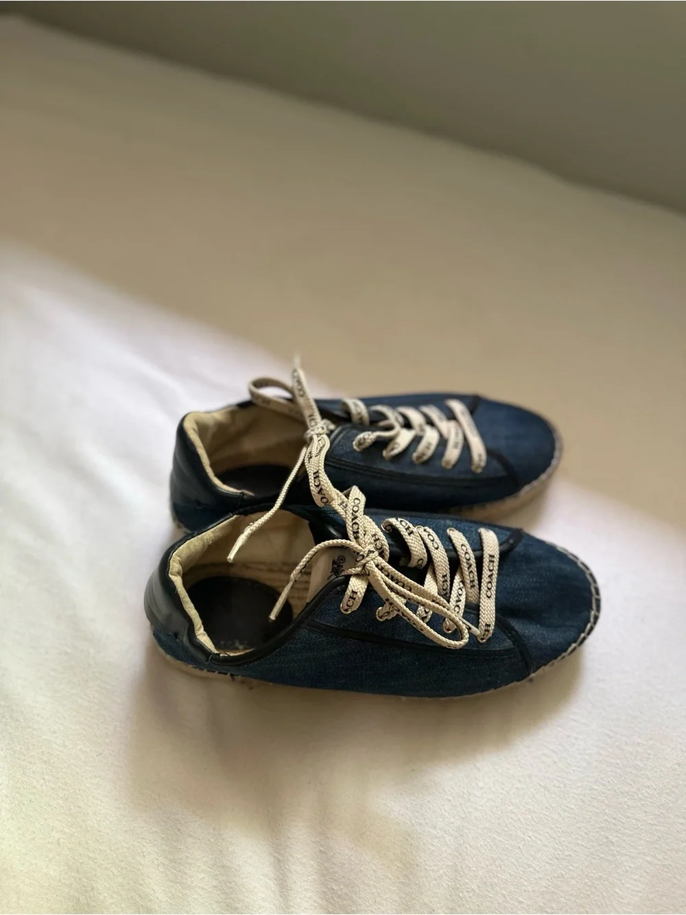 Coach Navy Denim Espadrille Sneakers with Cream Laces